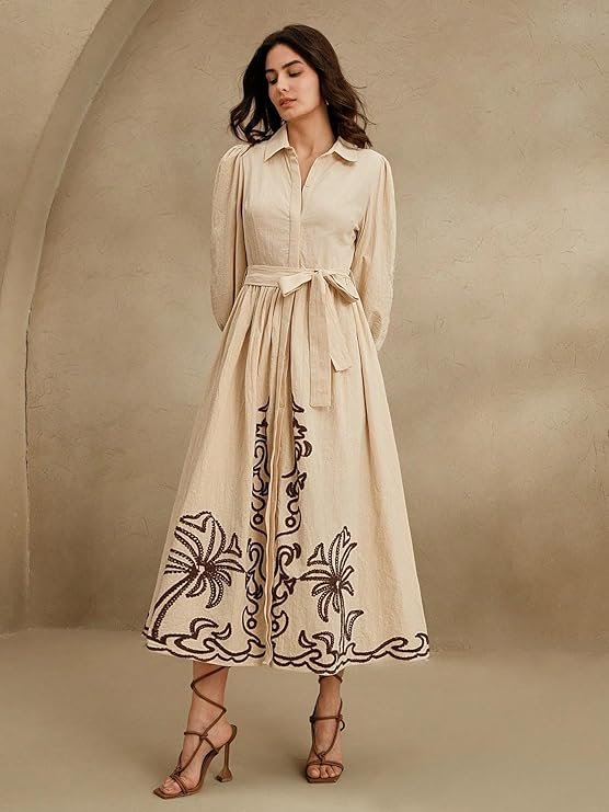 SMOWKLY Cotton Blend Women's Casual Dress Mid-Length Maxi Dress for Woman ||Stylish Frocks for Women ||One Piece Dress for Women || Long Midi Dress for Woman || Party & Beach Wear - Image 4