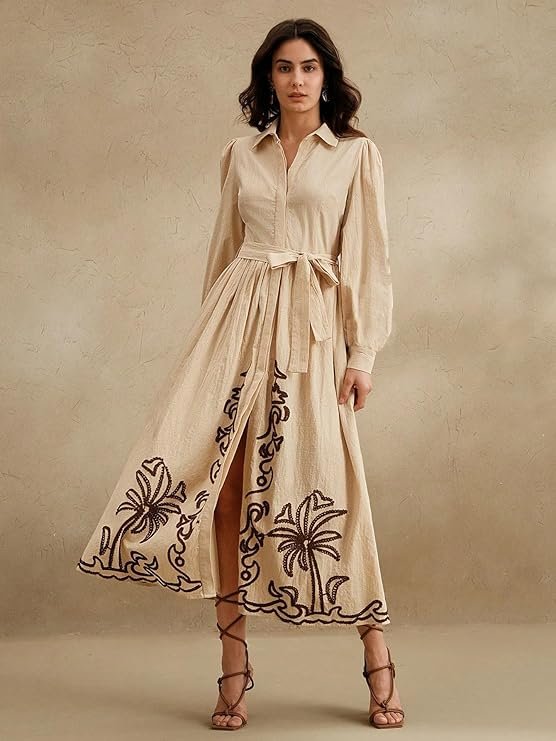 SMOWKLY Cotton Blend Women's Casual Dress Mid-Length Maxi Dress for Woman ||Stylish Frocks for Women ||One Piece Dress for Women || Long Midi Dress for Woman || Party & Beach Wear
