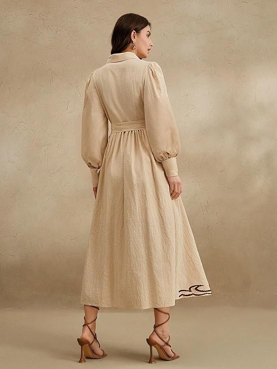 SMOWKLY Cotton Blend Women's Casual Dress Mid-Length Maxi Dress for Woman ||Stylish Frocks for Women ||One Piece Dress for Women || Long Midi Dress for Woman || Party & Beach Wear - Image 2