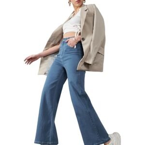 Dolce Crudo Women's Wide Leg High Rise Regular Stretchable Denim Jeans