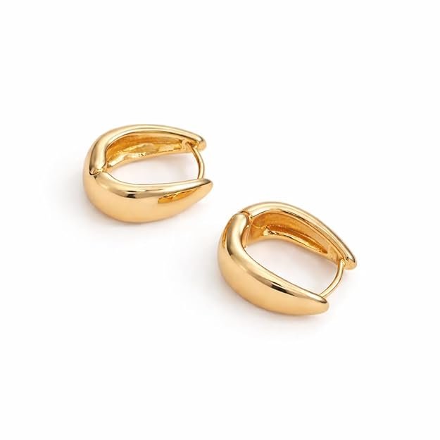 Salve Chic Chunky Oval Huggie Hoop Earrings for Women Fashion | Stylish Trendy Latest Gold Bali Western Dainty Ear Accessories | Korean Earrings for Girls | Valentine's Gift for Girlfriend - Image 2