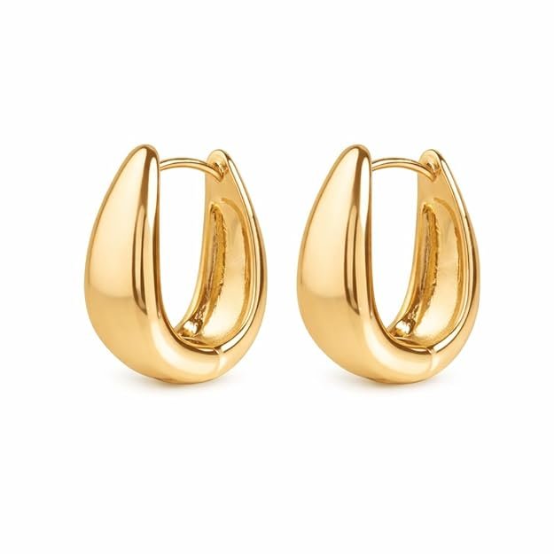 Salve Chic Chunky Oval Huggie Hoop Earrings for Women Fashion | Stylish Trendy Latest Gold Bali Western Dainty Ear Accessories | Korean Earrings for Girls | Valentine's Gift for Girlfriend - Image 3