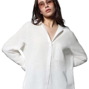 High Star Women's Classic Oversized Spread Collar Long Sleeves Cotton Casual Shirt